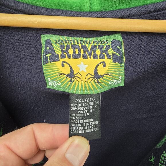 Vintage Akademiks Zip Up Hoodie Mens XXL Green AOP Velvet Lined Hood 90s Y2K - Picture 9 of 12